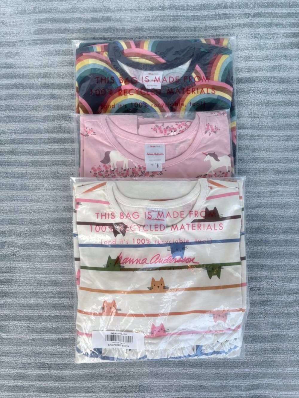 Hanna Andersson Girls 5 Dress Lot of 3 NWT Rainbow Unicorn Cat Pockets
